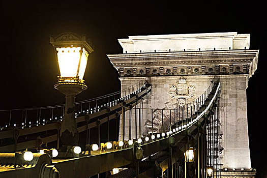 链索桥,夜晚,布达佩斯,匈牙利
