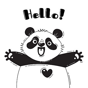 插画,喜悦,熊猫,问好,设计,有趣,欢迎,海报,卡,可爱,动物,矢量