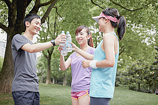 慢跑,朋友,分享,水,公园