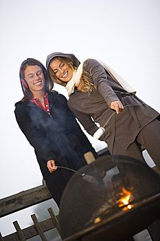 两个女人,俯视,火