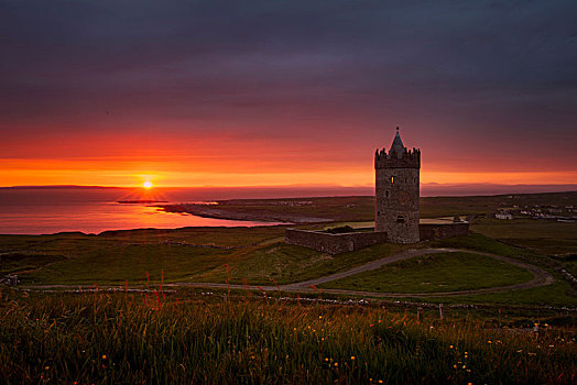 城堡,日落,杜林,爱尔兰