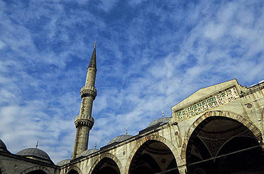 土耳其,伊斯坦布尔,蓝色清真寺,院落,尖塔