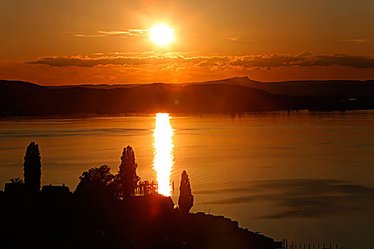 日落,高处,火山,康士坦茨湖,瑟尔高,瑞士,欧洲