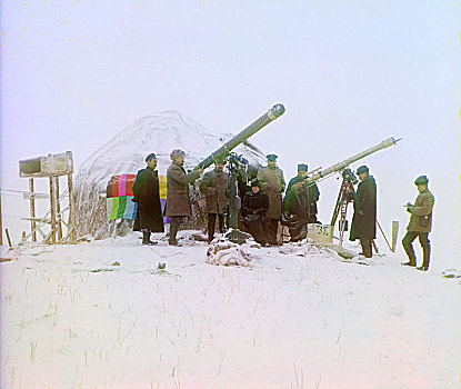 人群,两个,望远镜,风景,日食,积雪,山,靠近,车站,高处,矿,草原,哈萨克斯坦,俄罗斯人,收集,一月,人,太阳,日蚀,历史