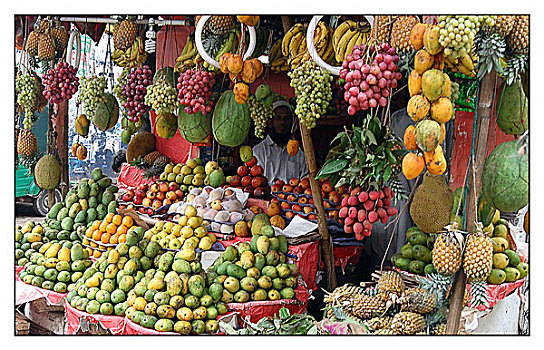 水果店,城市,孟加拉,七月,2006年