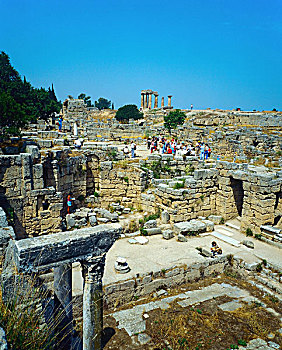 喷泉,阿波罗神庙,古老,科林斯地峡,伯罗奔尼撒半岛,希腊