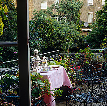锻铁,花园椅,小,成套餐具,银,茶具,平台,远眺,花园