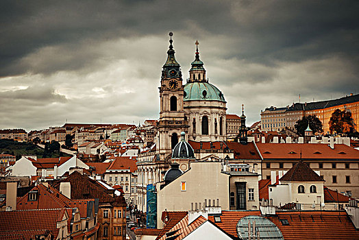 布拉格,天际线,屋顶,风景,教堂,圆顶,捷克共和国