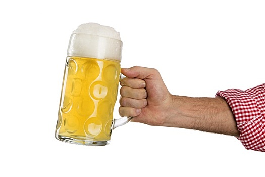男人,传统,巴伐利亚,衬衫,大杯,啤酒