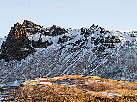 教堂,乡村,冬天,日出,斯堪的纳维亚,冰岛,二月,大幅,尺寸