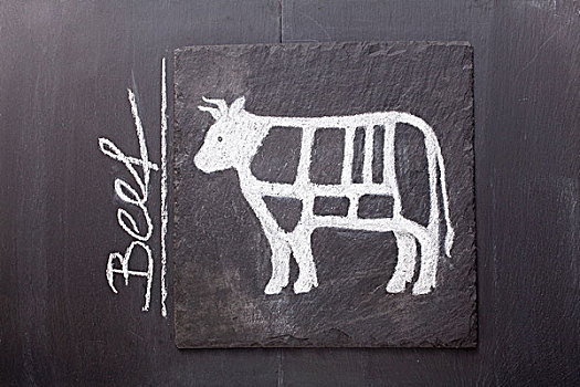 素描,母牛,黑板