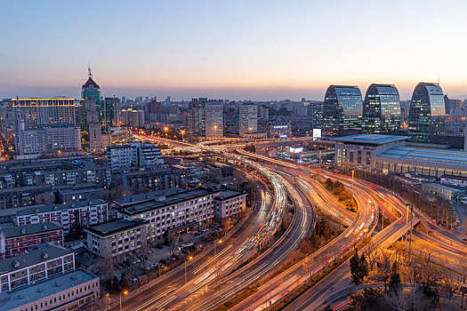 北京二环路西直门立交桥蓝调时刻夜景