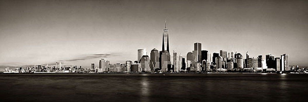 纽约,天际线,摩天大楼,上方,哈得逊河,新泽西