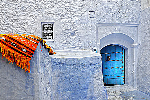 橙色,毯子,蓝色,舍夫沙万,麦地那,摩洛哥