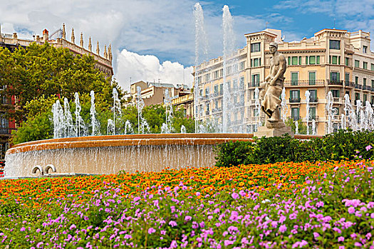 喷泉,加泰罗尼亚,广场,巴塞罗那,西班牙