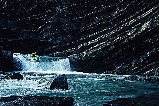 皮划艇手,落下,瀑布,大,河,艾伯塔省,加拿大