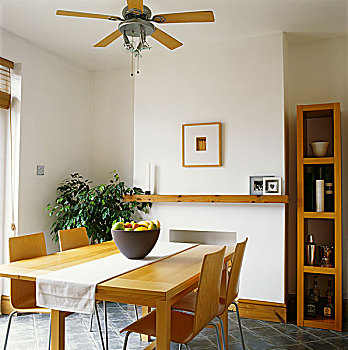 苍白,餐桌,椅子,现代,餐厅,吊扇