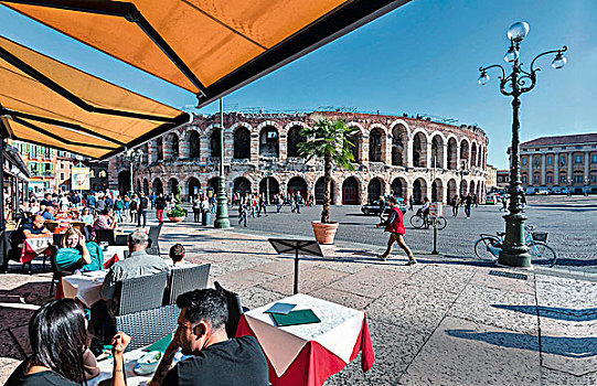 餐饮,广场,竞技场,背景,维罗纳,威尼托,意大利