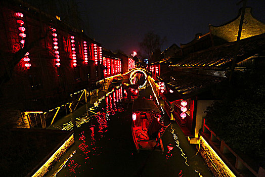 山东省枣庄台儿庄古城夜景