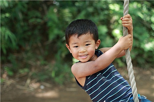 日本人,男孩,玩,人猿泰山,绳索,3岁