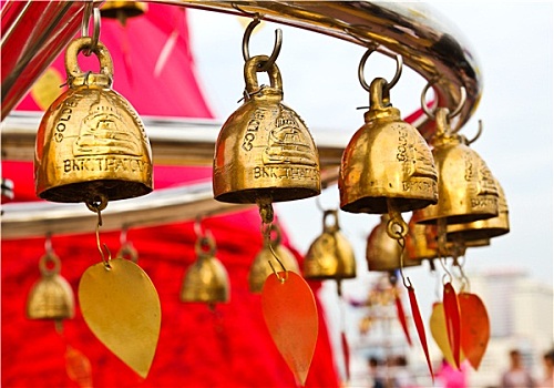 佛教,钟,寺院,金色,曼谷,泰国