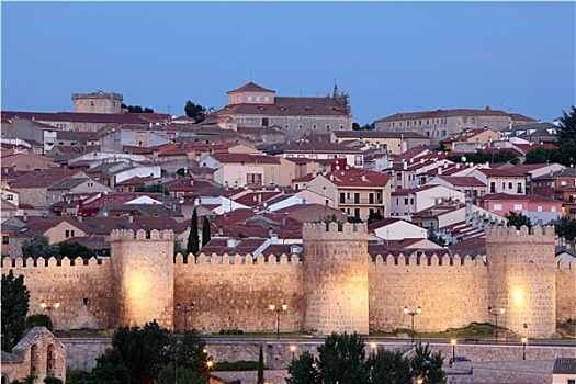 中世纪城市,墙壁,光亮,黄昏,卡斯提尔,西班牙