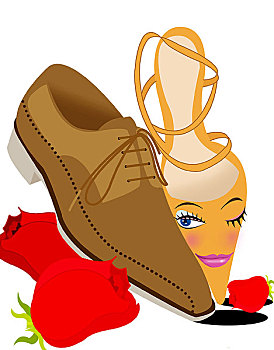 时尚插画,男鞋,女鞋,红玫瑰,广告插画,幸福