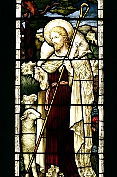 耶稣,牧羊人,彩色玻璃,圣安德烈教堂,诺福克