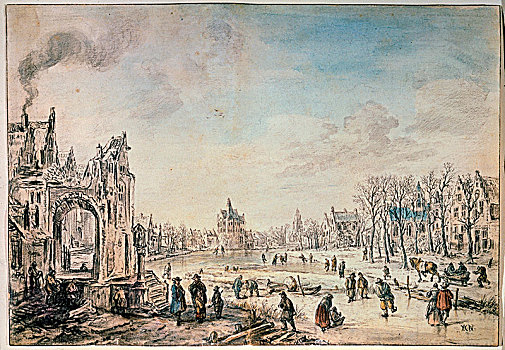 冬季风景,滑冰,荷兰人,绘画,17世纪,艺术家