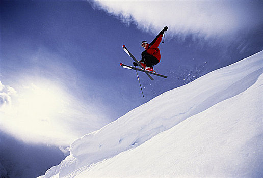 滑雪者,跳跃,上方,山,少女峰,瑞士
