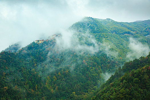 山,云海,建筑