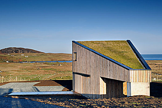 沿岸,工作室,草,屋顶,太阳能电池板,斯凯岛,苏格兰,英国