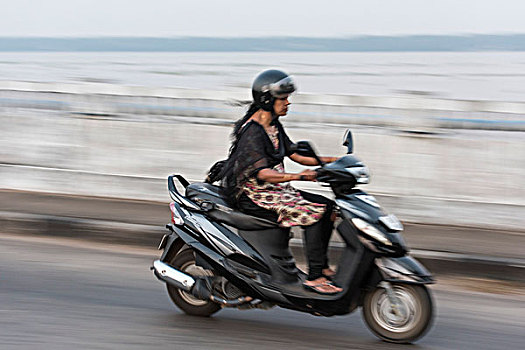 女人,骑,靠近,喀拉拉,印度,亚洲