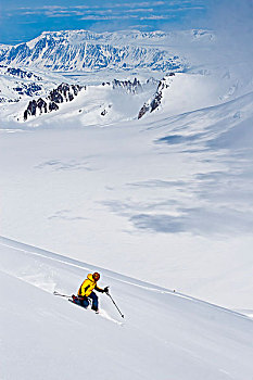 滑雪者,下降,顶峰,攀升,冬天,阿拉斯加