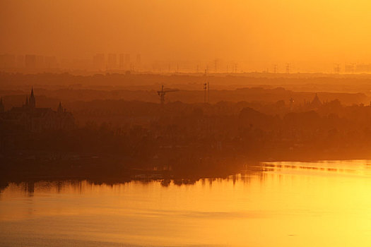湖北鄂州红莲湖,夕阳