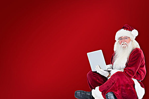圣诞老人,坐,笔记本电脑