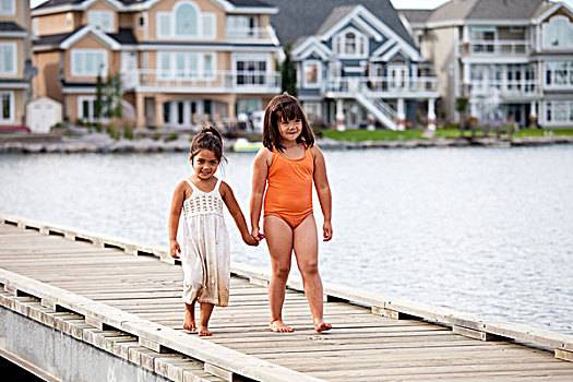 两个,姐妹,码头,住宅,湖,区域,艾伯塔省,加拿大