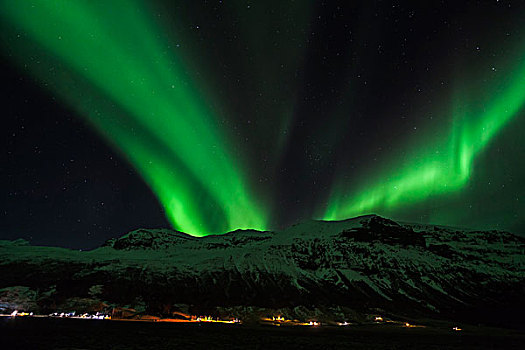 北极光,上方,瓦特纳冰川,国家公园,冬天,欧洲,北欧,冰岛