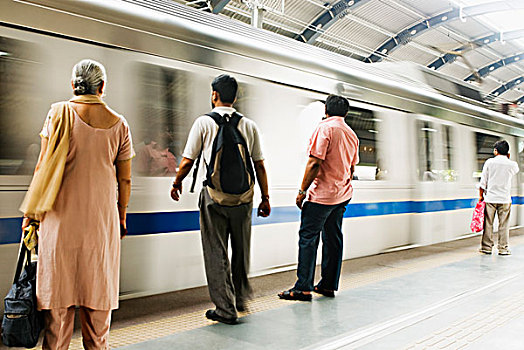 乘客,地铁站,新德里,印度