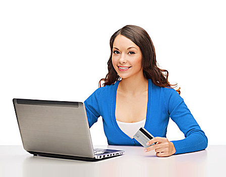科技,网上购物,支付,概念,微笑,女人,笔记本电脑,信用卡