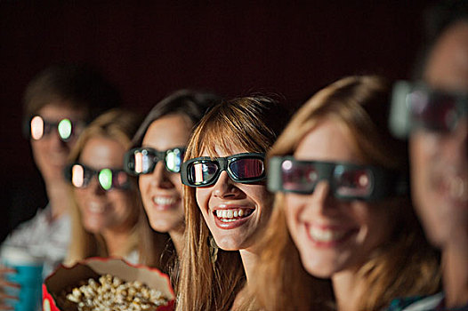 观众,穿,3d眼镜,电影院
