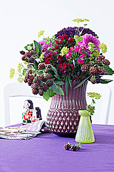 秋天,花束,紫色,花瓶