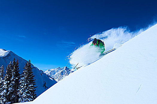 男人,滑雪,陡峭,积雪,山坡,白杨,科罗拉多,美国