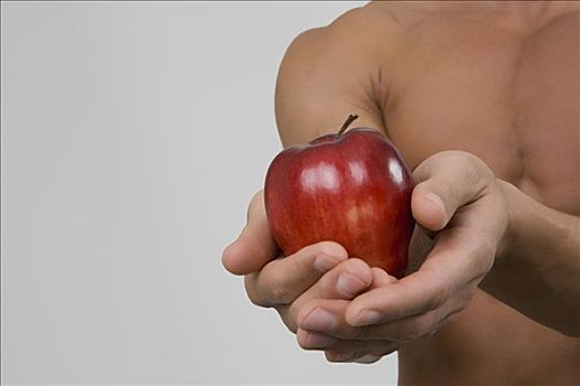 腰部,一个,男人,拿着,苹果