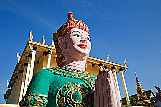 仰视,雕塑,寺院,金边,柬埔寨