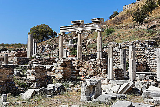 柱子,遗址,古老,发掘地,以弗所,土耳其,爱琴海,亚洲