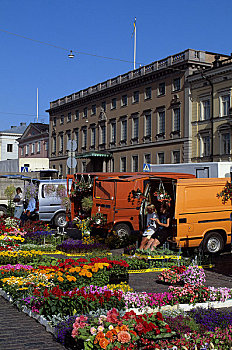 芬兰,赫尔辛基,市区,市场,花,货摊