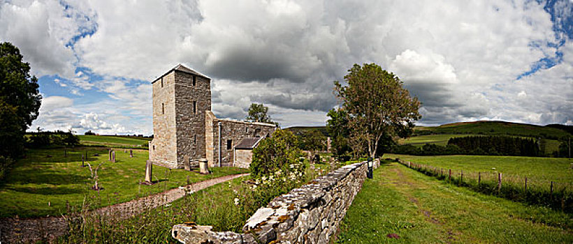 石墙,旁侧,教堂,诺森伯兰郡,英格兰