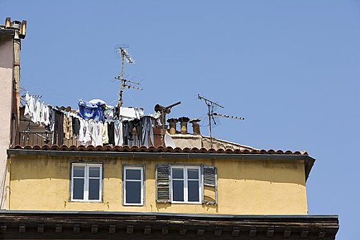 洗衣服,悬挂,建筑,屋顶,马赛,法国