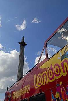 英格兰,伦敦,特拉法尔加广场,城市,观光,巴士,纳尔逊纪念柱